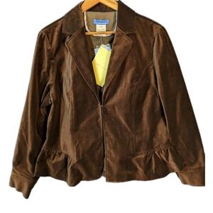 Carson Kressley Perfect Velvet Gathered Peplum Jcket‎ Brown Sz 20 QVC New w/Tags